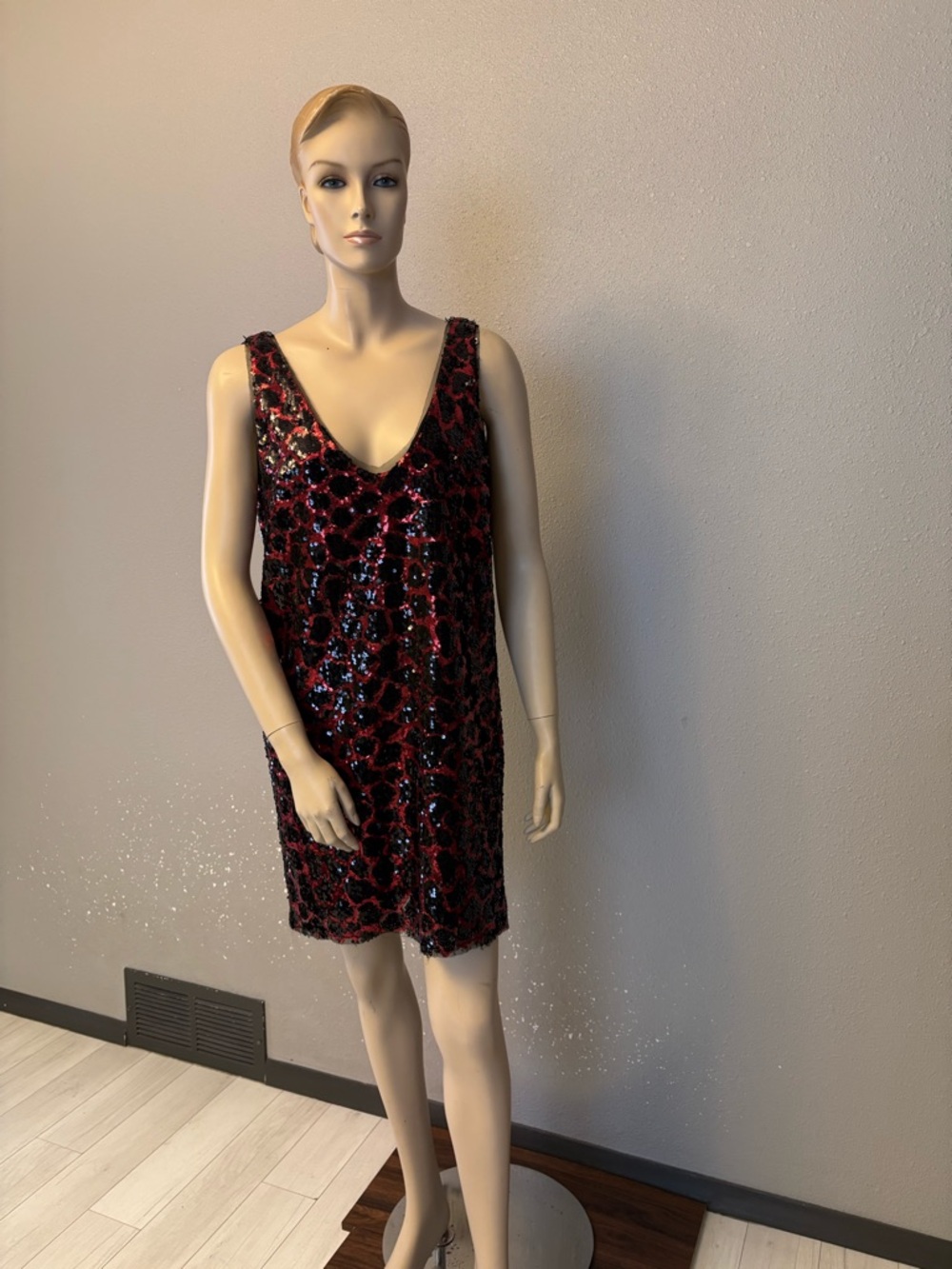 Zara Black and Red Sequin V-Neck Slip Dress